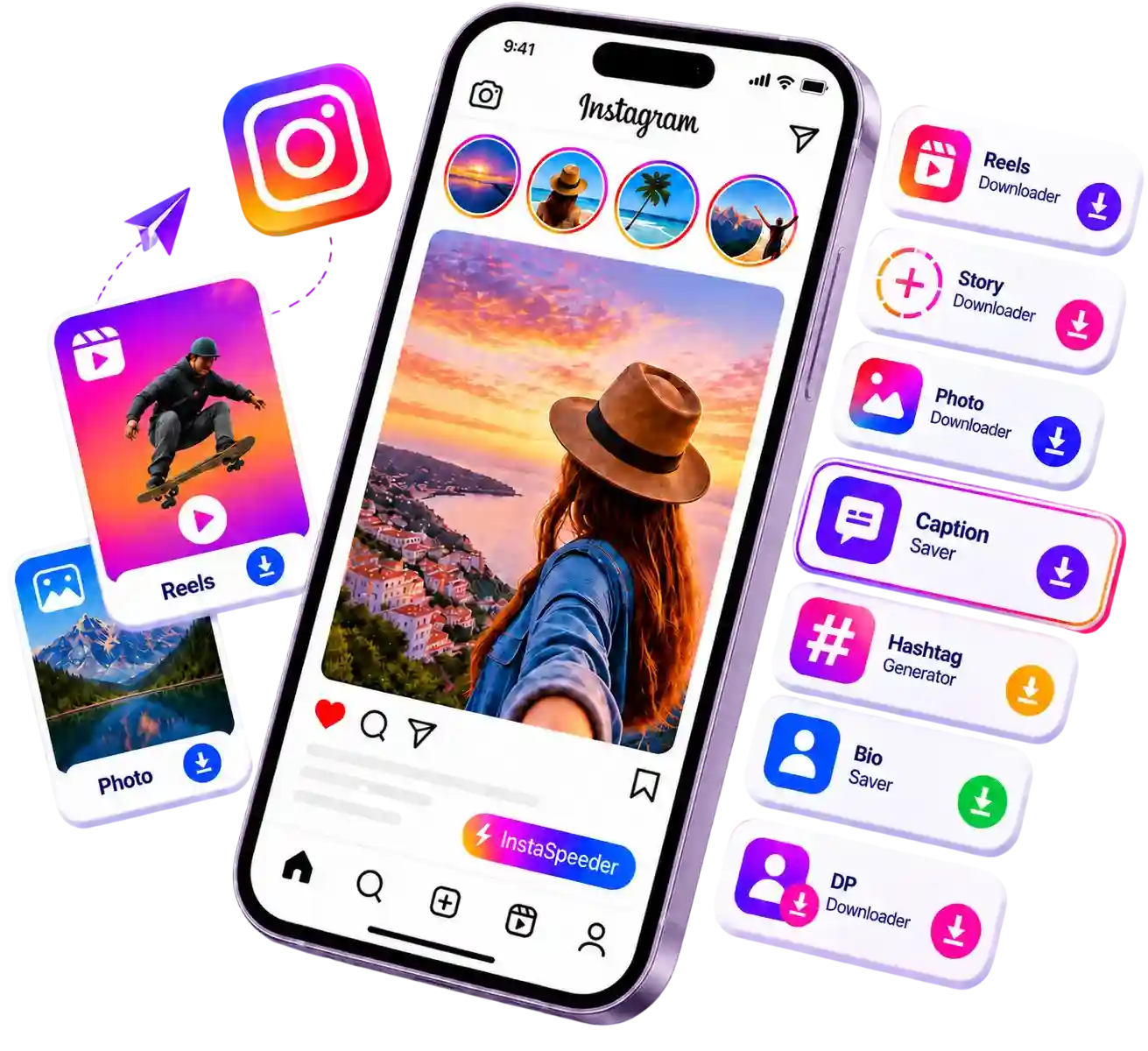 Instagram-Captions speichern mit hervorgehobenem Caption Saver von InstaSpeeder